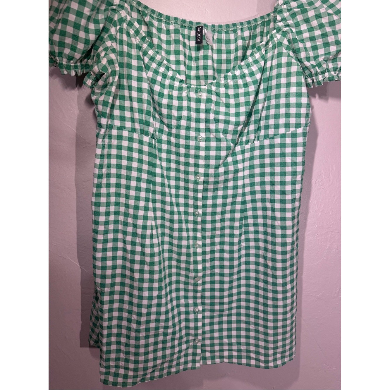 Green Gingham Milkmaid Mini Dress Puff Sleeve Cottagecore Picnic Coquette XL