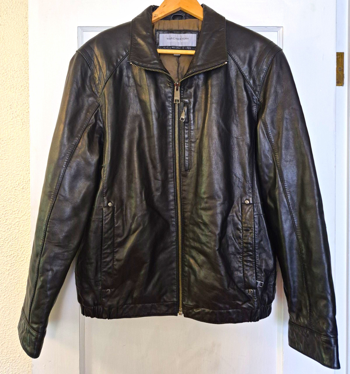 Marc New York Andrew Marc Men’s Black Leather Zip Lined Jacket Size M 46″