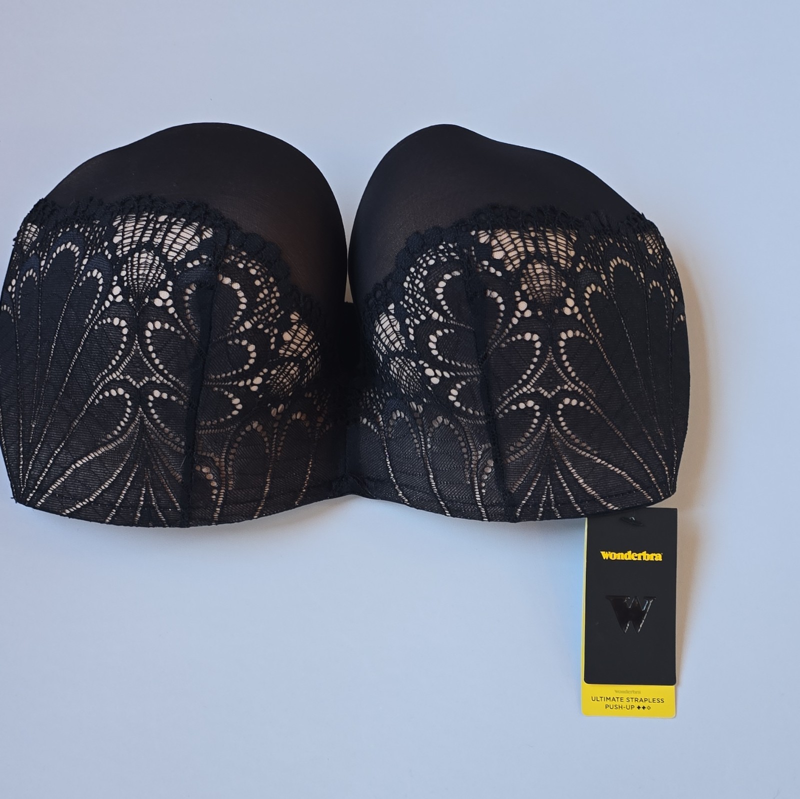 Wonderbra Ultimate Strapless Push-Up Bra Black Floral Lace Underwired 32DD W031U