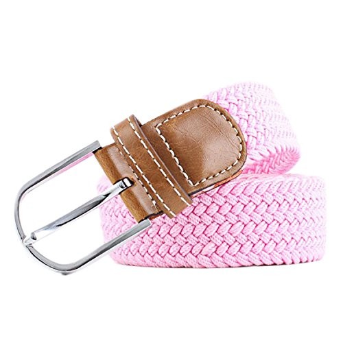 41X1.3 Inch Pure Color Unisex Elastic Fabric Braided Stretch Belt Casual Pink