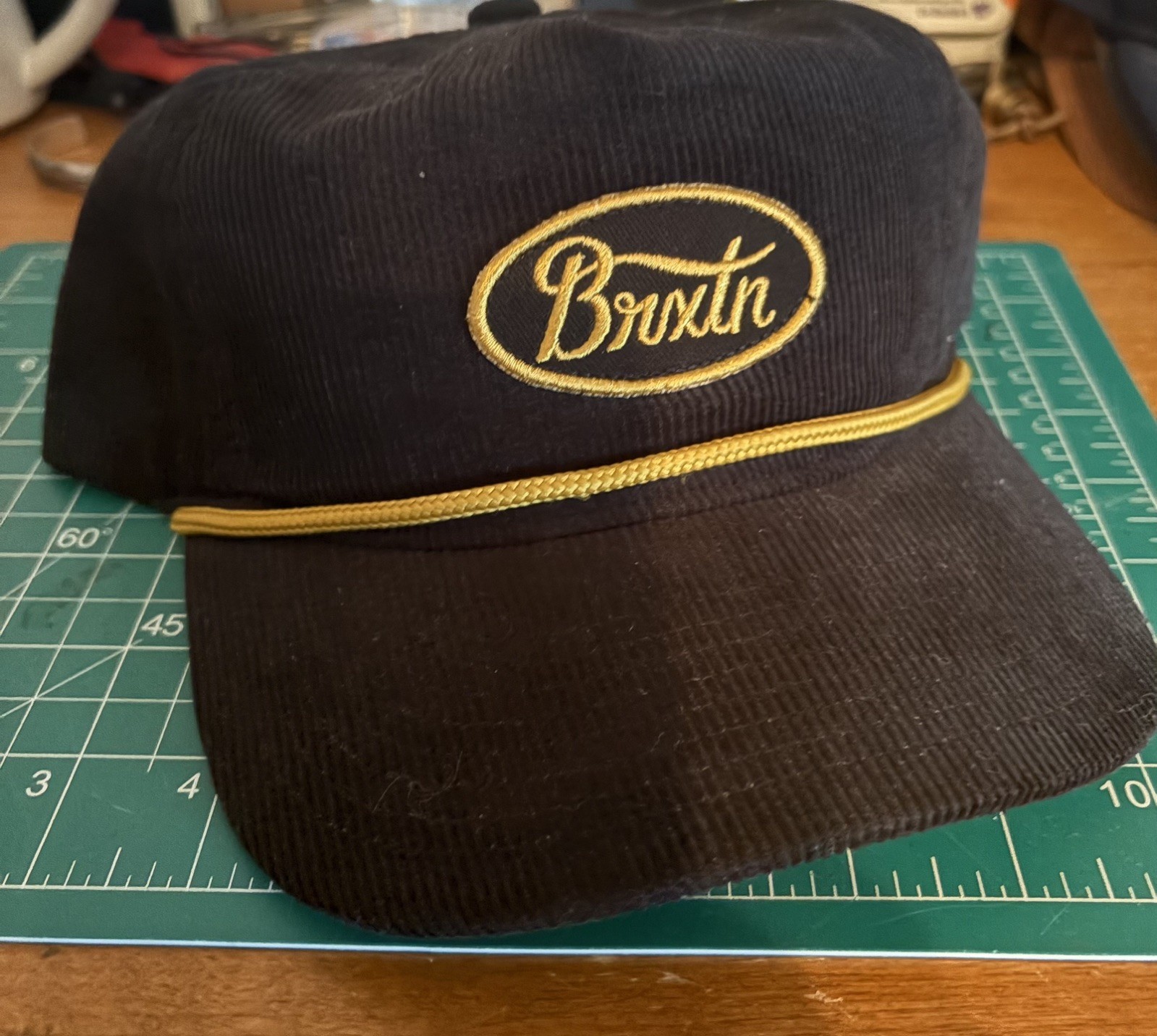Brixton Brxtn Black Corduroy Snapback Hat Rope Detail Gold Embroidered Logo Cap