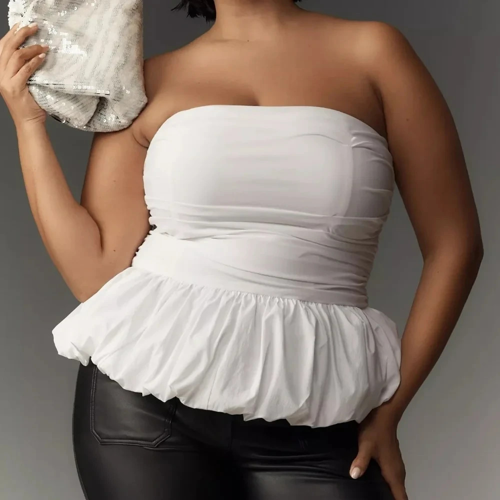 Anthropologie Strapless Drop-Waist Bubble Top White NWT 1X Plus