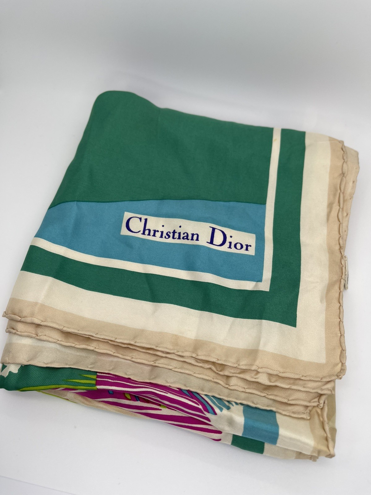Authentic Vintage Christian Dior 100% Silk Scarf Made in Italy Floral 1980s /100