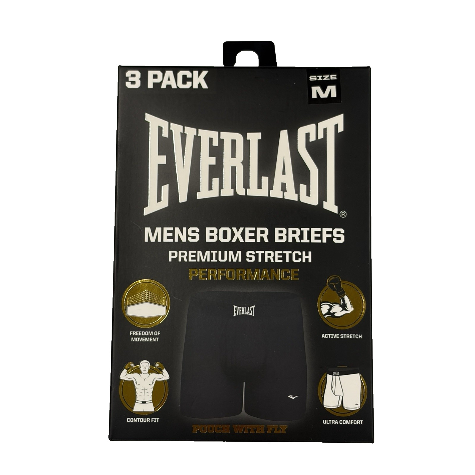 Everlast Mens Performance Boxer Briefs 3 Pack Medium M 32-34 Black Underwear