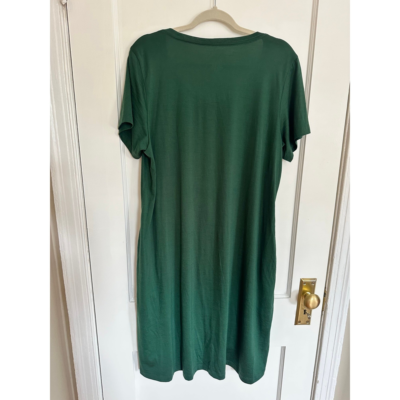 Wool& Maggie Swing Dress Pine Green Merino Wool Short Sleeve T-Shirt XL-Long