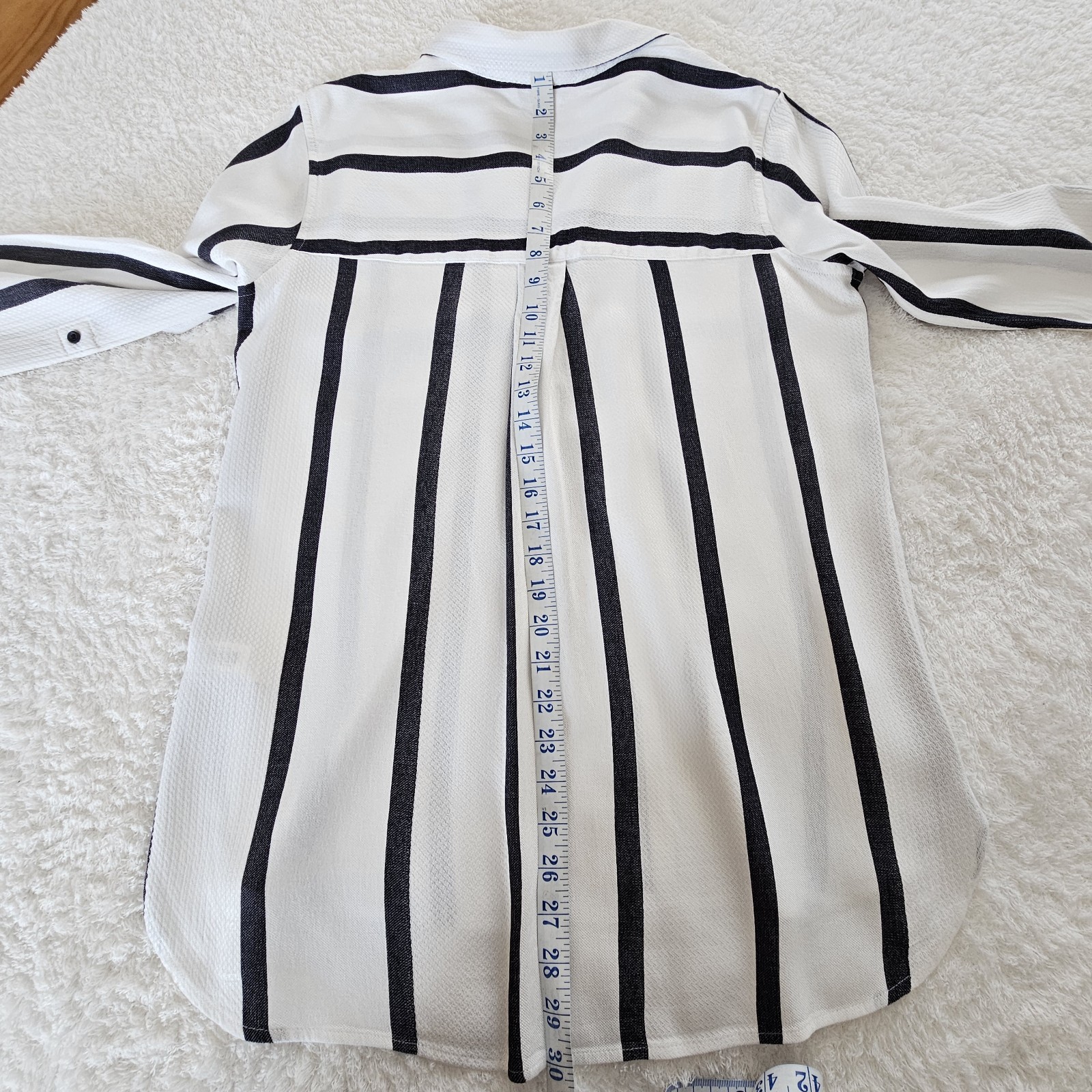Next Size 12 – Black & White Stripe Shirt – Long Sleeved – Viscose & Cotton VGC