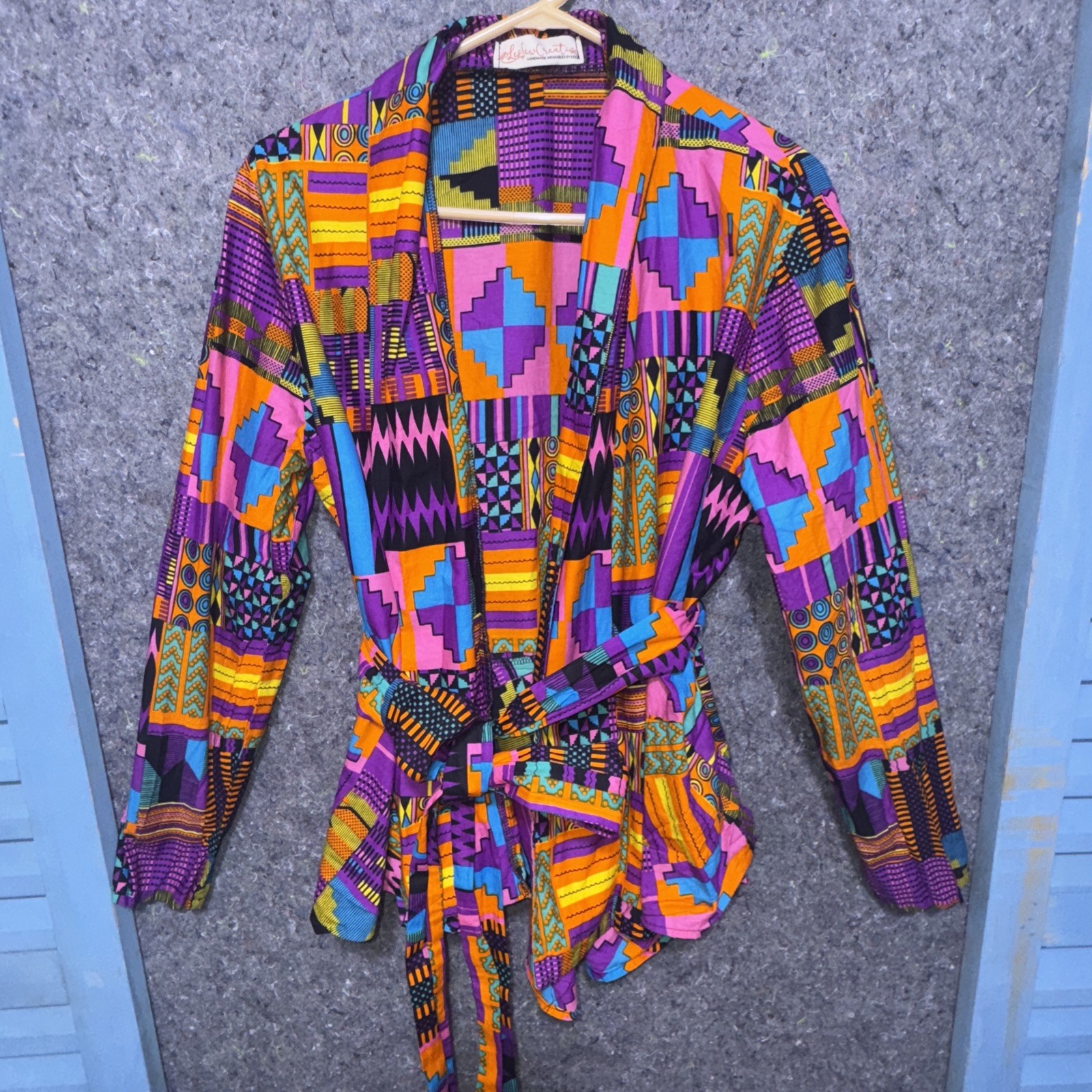 Handmade Maximalist Print Jacket Sz M Bright Ankara Belted Robe Style by Le Sew