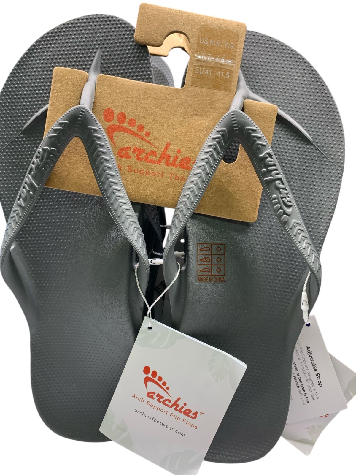 Archies Arch Support Thong Flip Flops NWT Unisex-Grey- Assorted Sizes