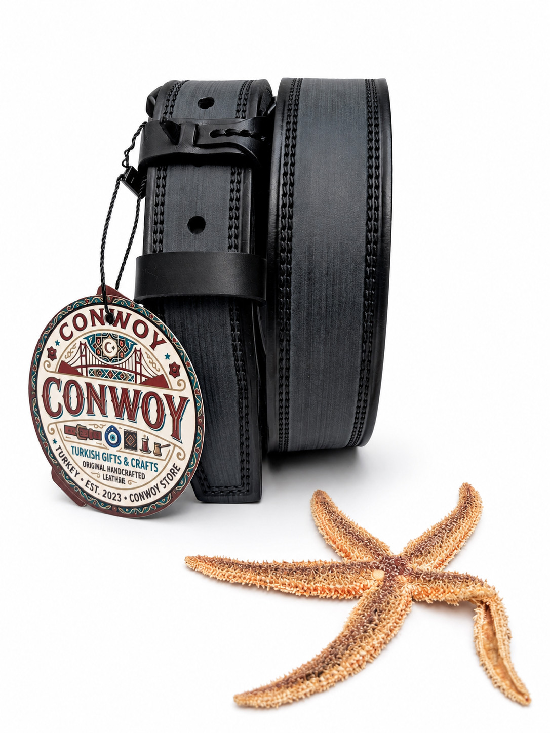 Conwoy Men’s Navy Blue Buffalo Leather Regular Belt 125 cm 50 in 1.5 in 38 mm