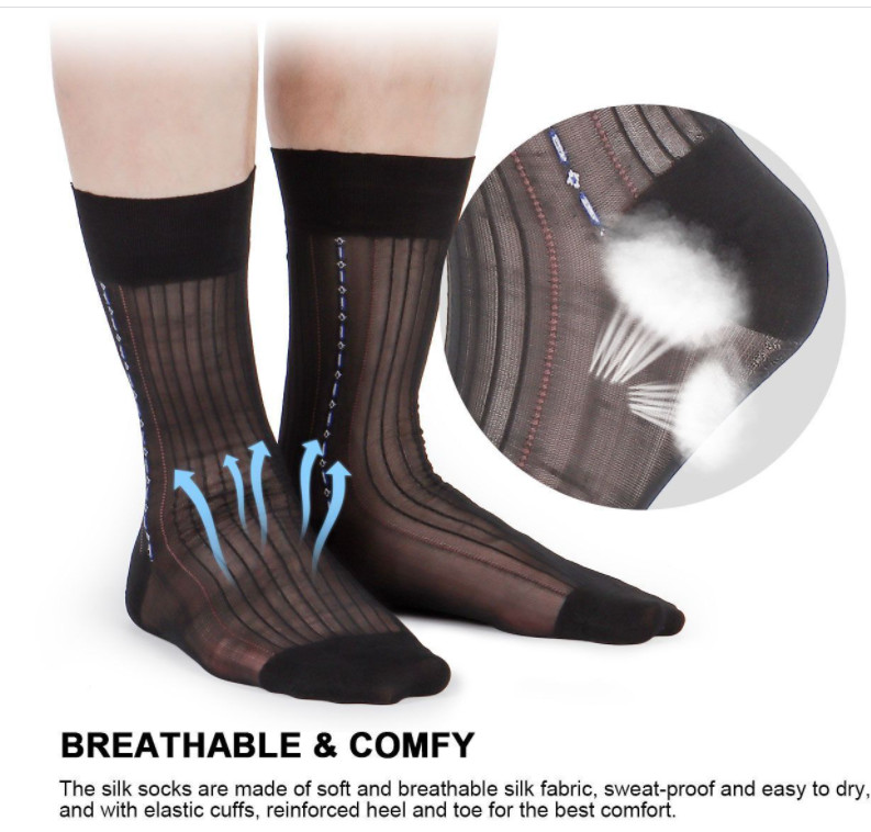 10 Pairs Mens Ultra Thin Dress Socks Silk Sheer Business Socks Soft Nylon Work