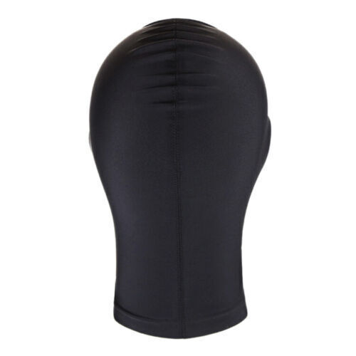 Black Spandex Full Hood Face Head Cover Role Play Sexy Unisex Mask Slave Costume