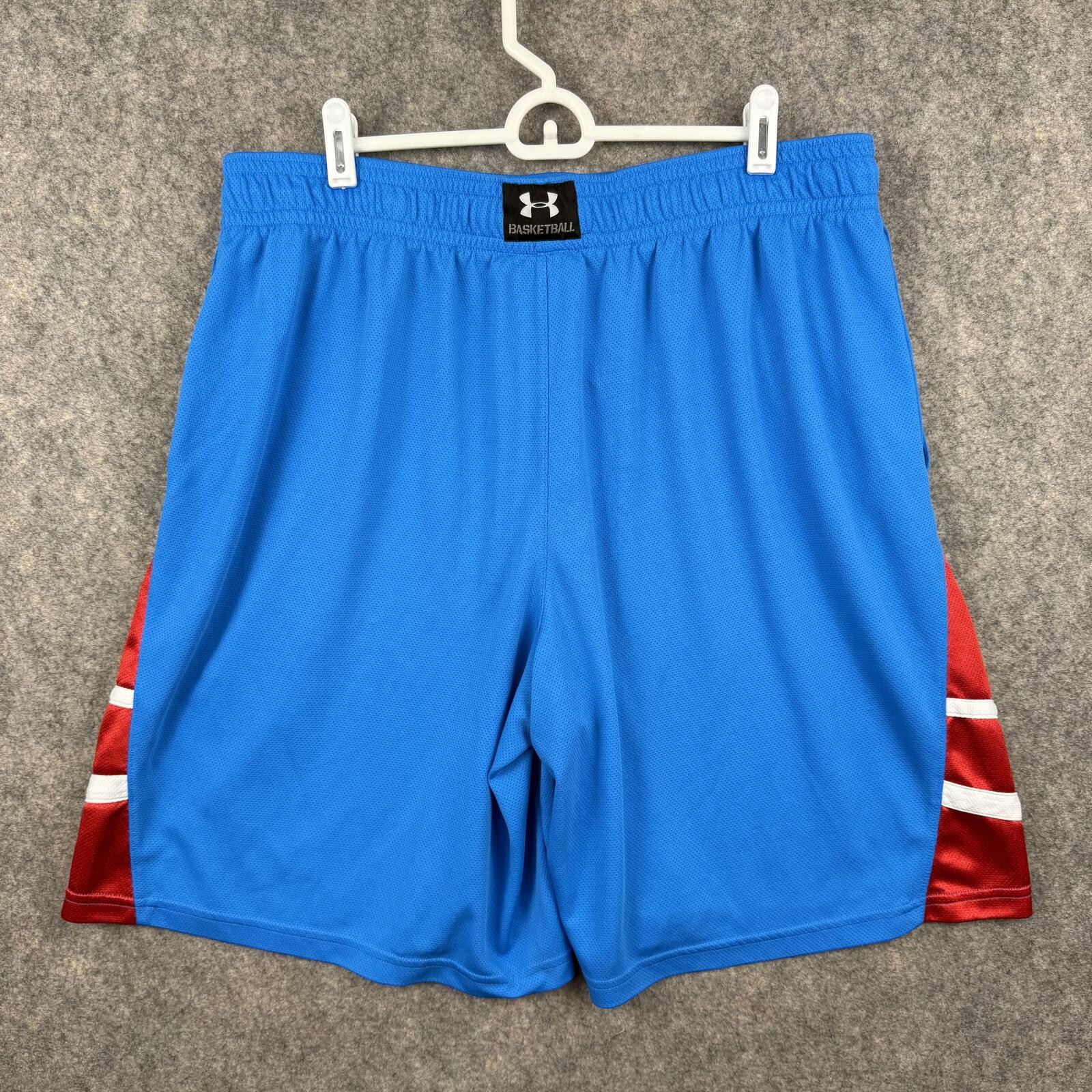 Under Armour Loose Basketball Shorts Pockets Drawstring Blue Red Men 2XL 9” 530