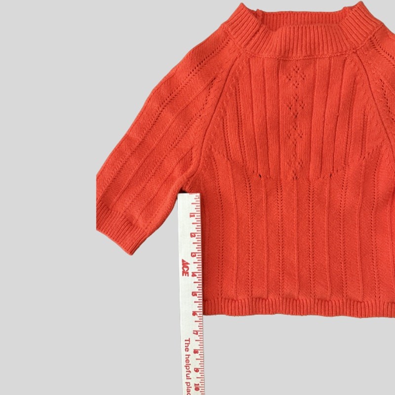 Intimately Free People Orange Pointelle Crop Knit Sweater 3/4 Sleeve XS