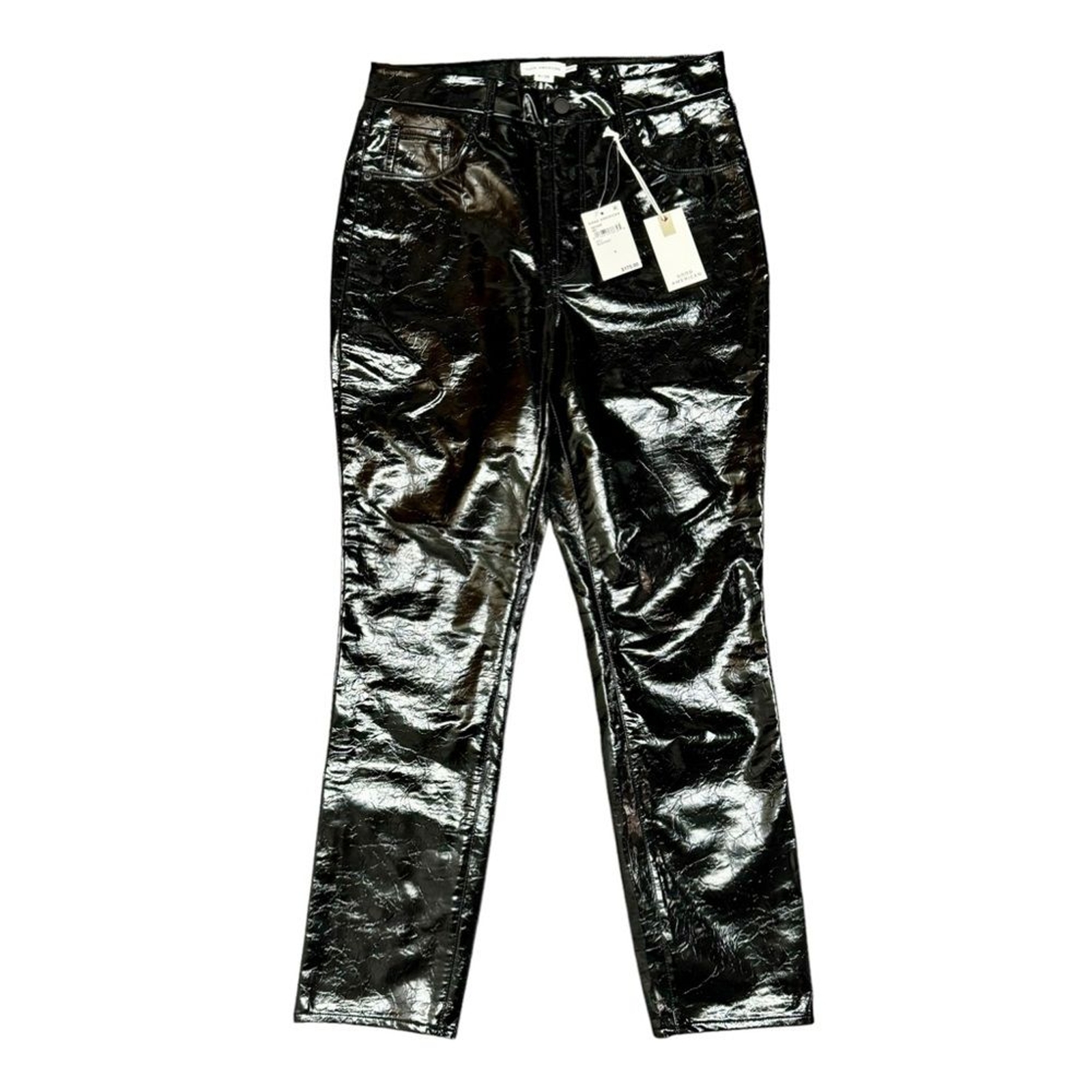NEW Good American Good Classic Faux Leather Straight Leg Pants Black 8/29 NWT