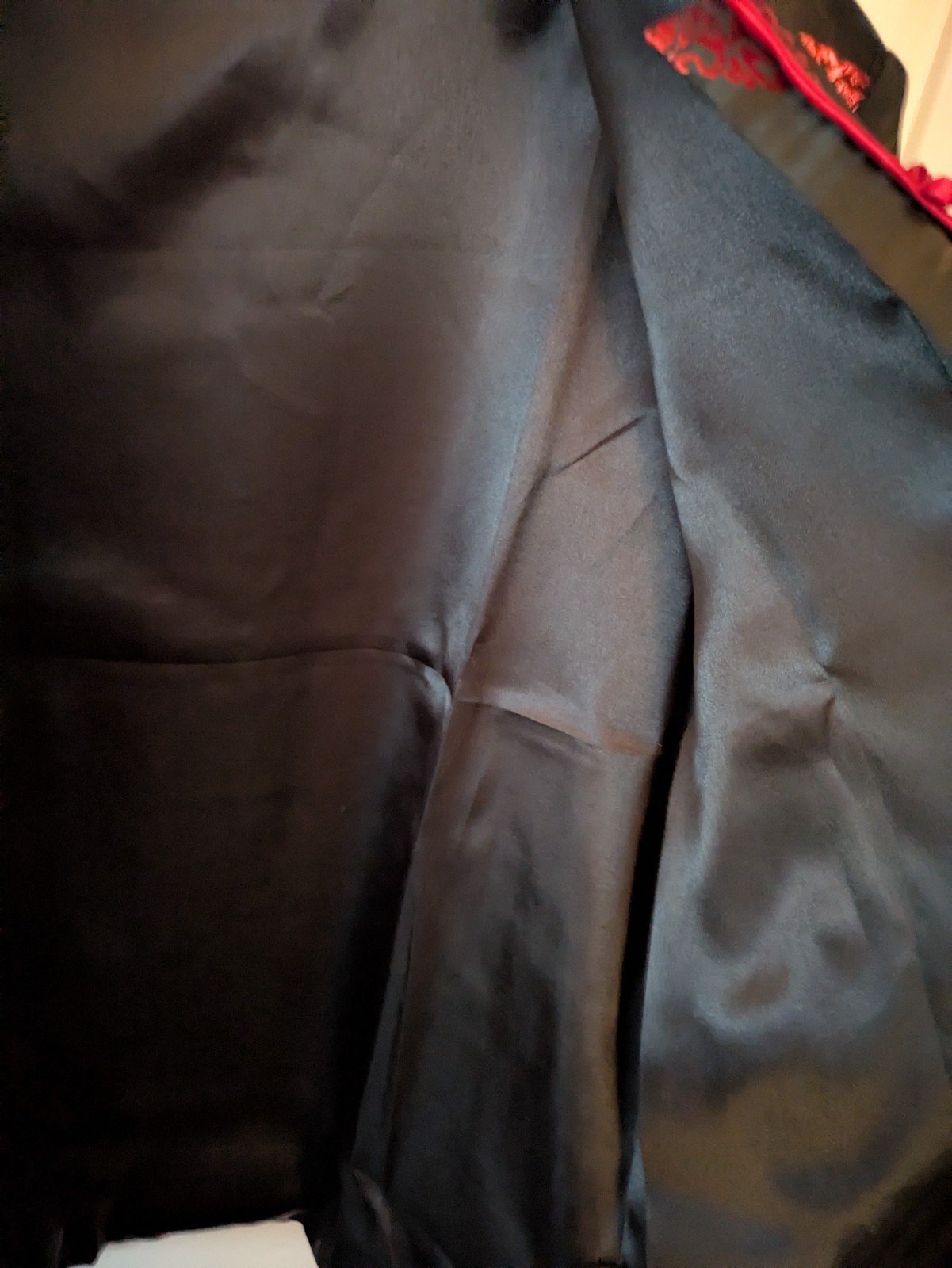 YHSL Mens XL (42″) Asian Jacket Dragon Black Red Knot Frog Closure Lined Pocket
