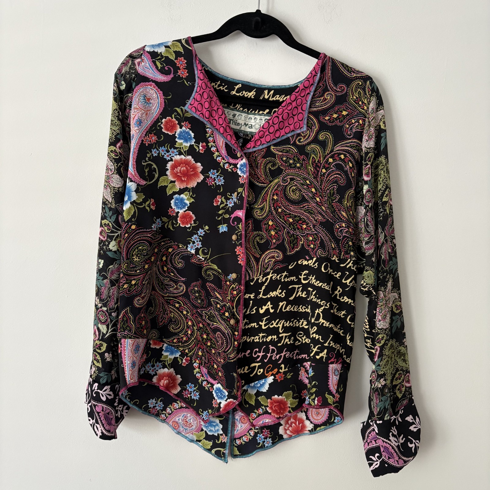 Nothing Matches Mixed Print Button Front Top Size 0 XS Patchwork Artsy Boho USA