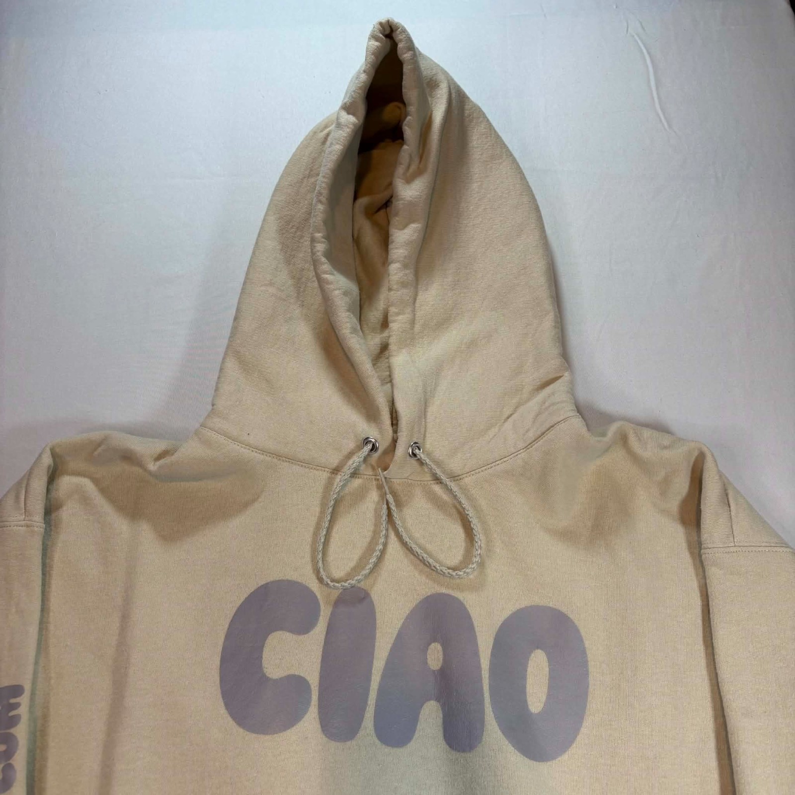 Parisi Denver Ciao Hoodie Womens XL Cream Lavender Graphic Pullover Sweatshirt