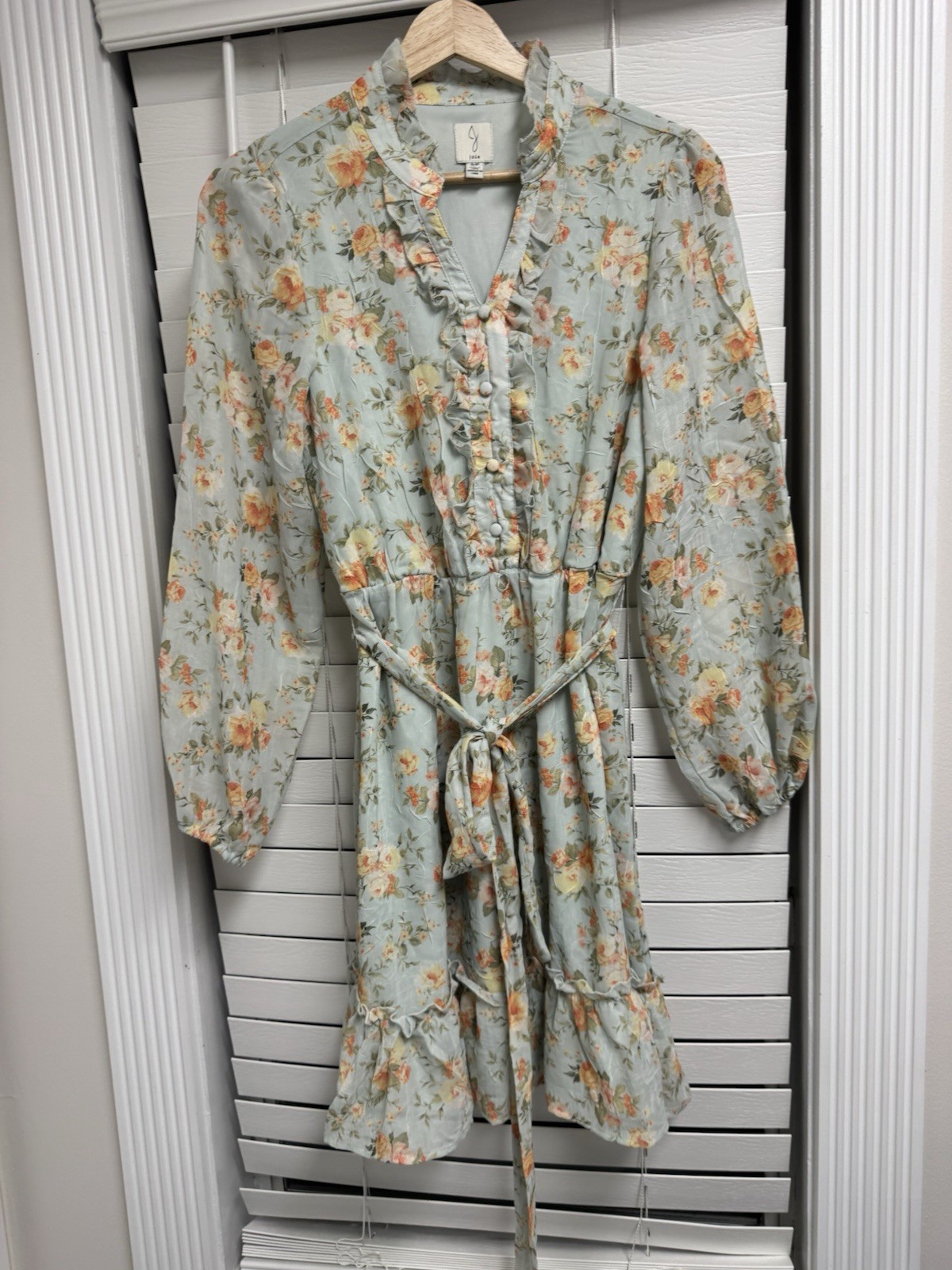 Joie Womens Green Floral V-Neck Long Sleeve Chiffon Ruffle Tie Mini Dress S