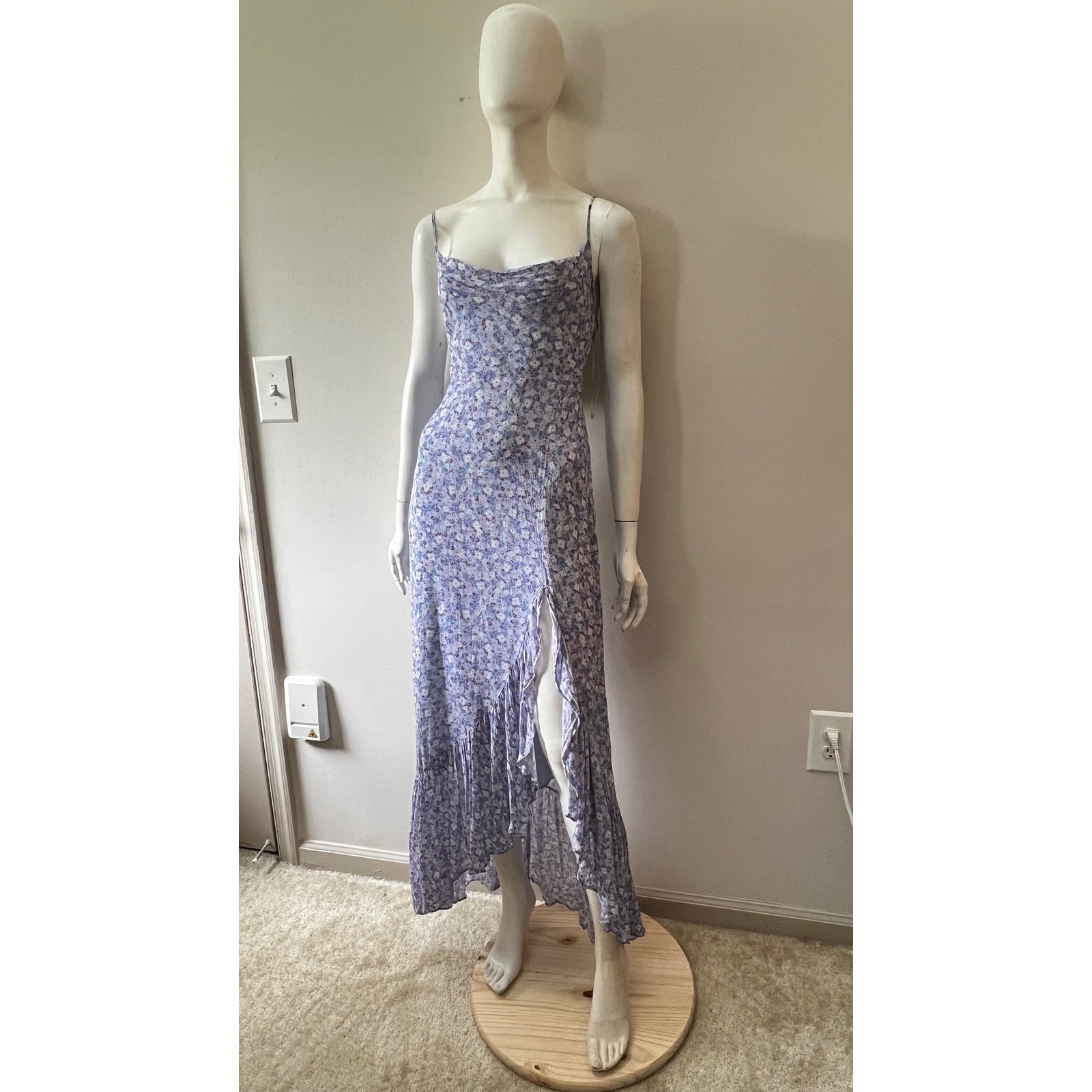 Yumi Kim Lavender Floral Cowl Neck Maxi Dress Ruffle Slit Boho fairy core