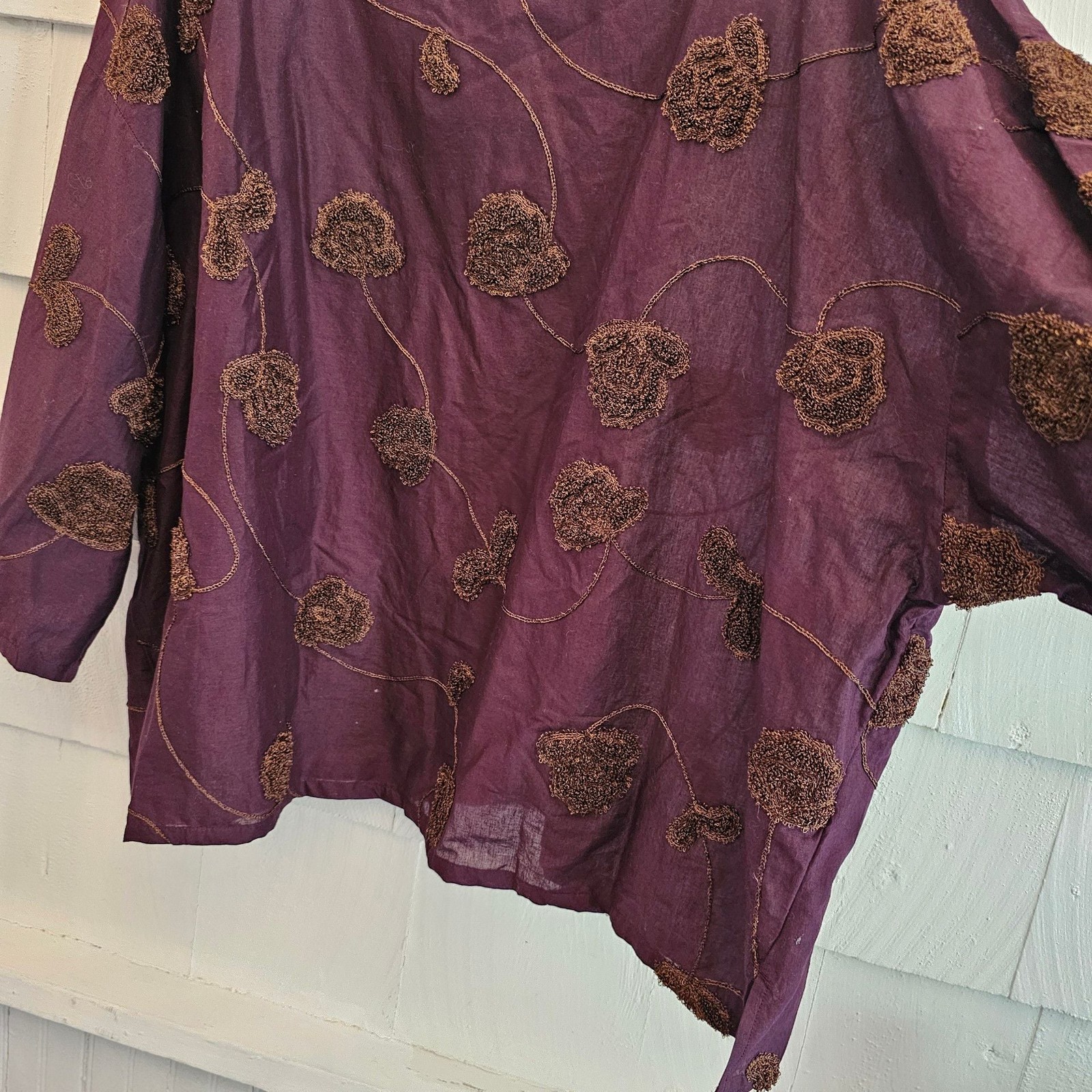 Pure Jill 2X Purple Embroidered Floral Applique 100% Cotton Tunic Top Boho