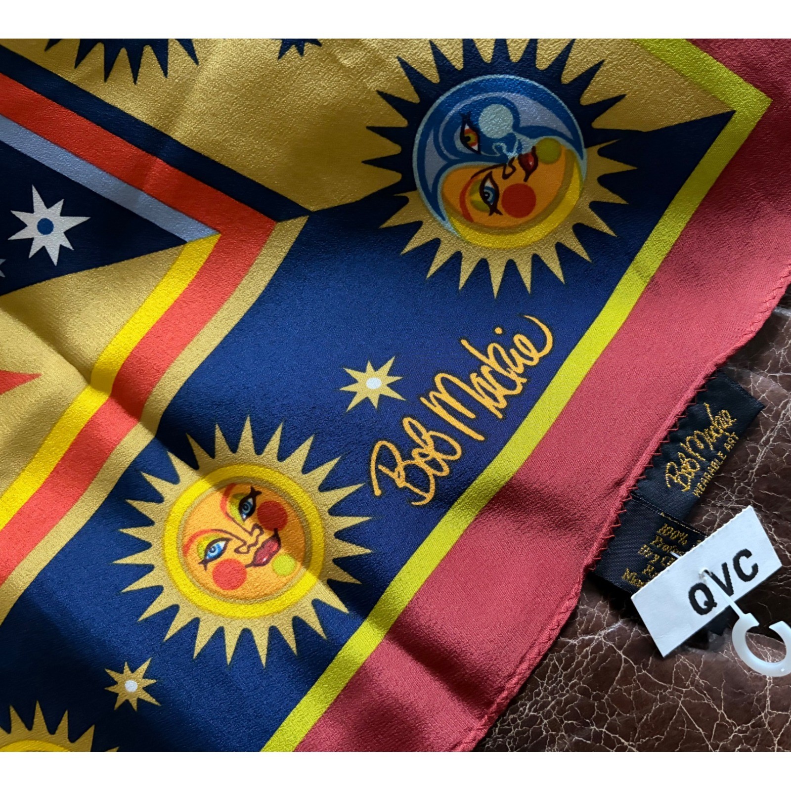 Vintage Bob Mackie 100% Silk Scarf Sun Moon Celestial Wearable Art NWT 38×38