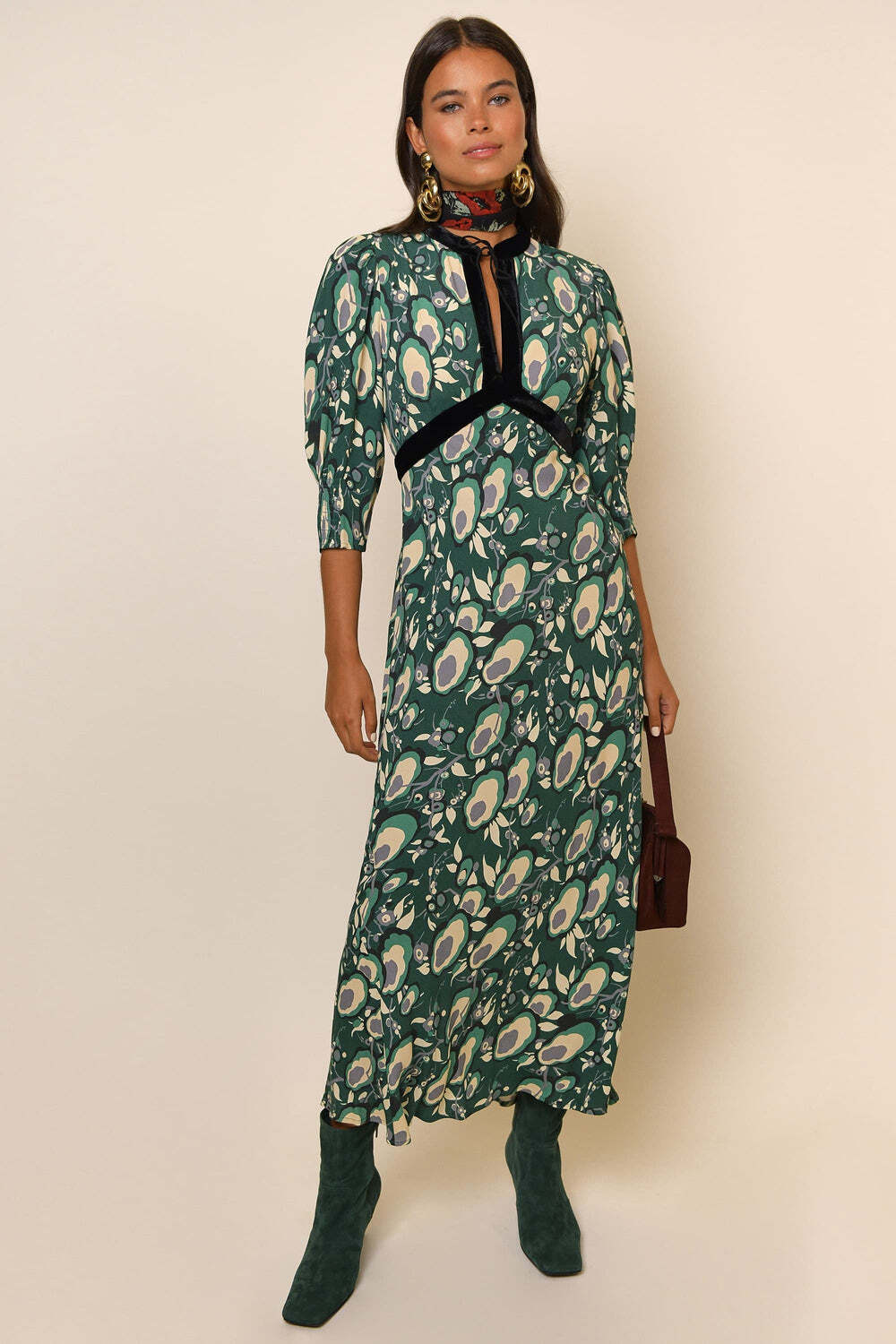 New Rixo Petra Keyhole Alpine Starlet Floral Midi Dress Size XXS XS S M L XL 2XL