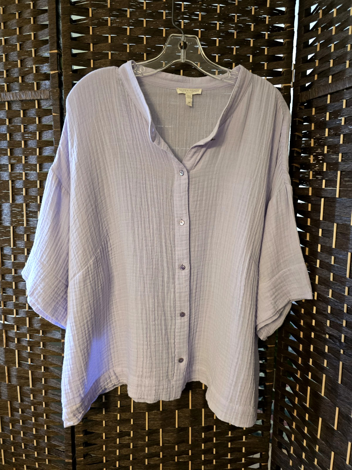 Eileen Fisher Box Top Mallow Organic Cotton Lofty Gauze 2X Coastal Grandma Shirt