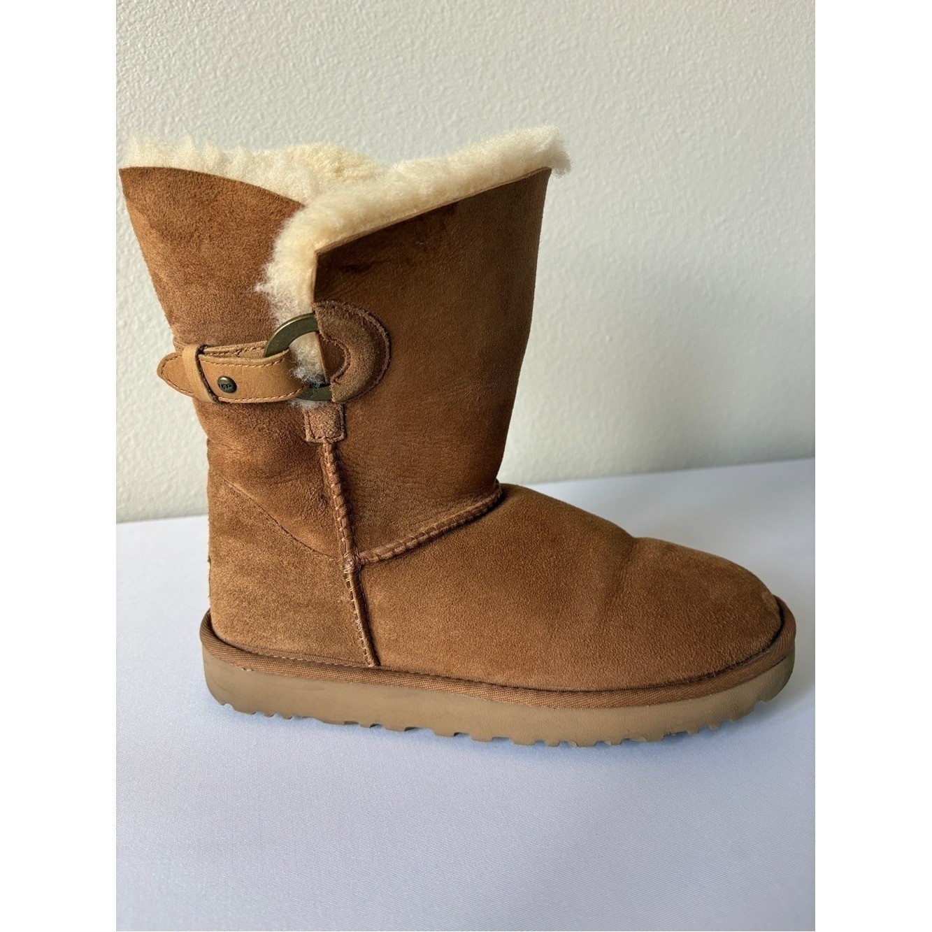 UGG Suede Boots Nash Chestnut Shearling Mid-Calf Boot with Buckle