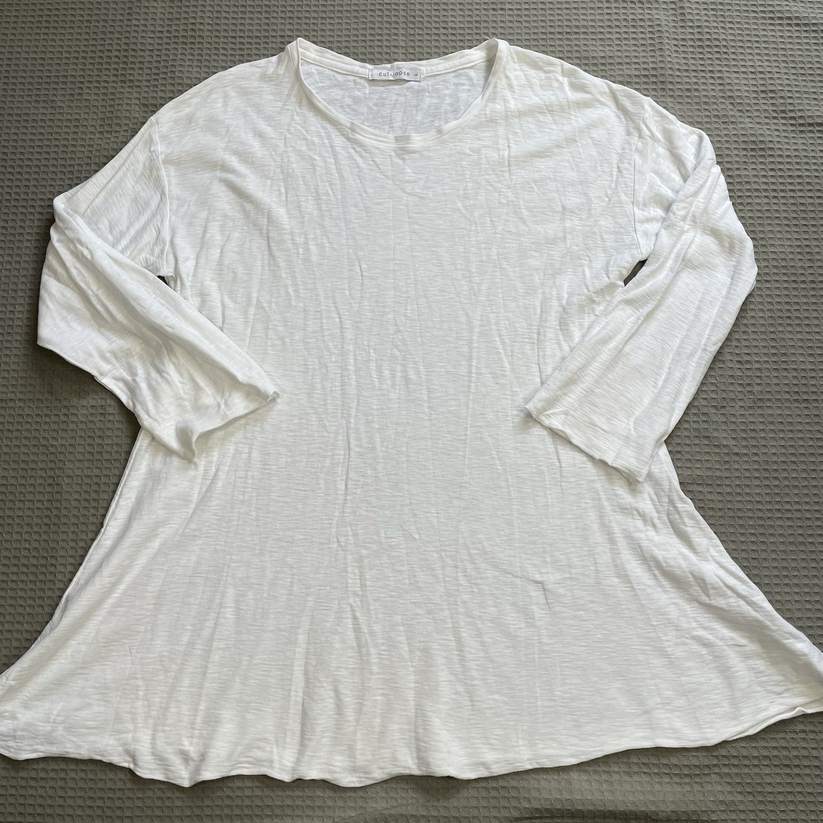 Cut Loose Linen Blend Tunic Tee Large Womens Long Sleeve White Coastal Lagenlook