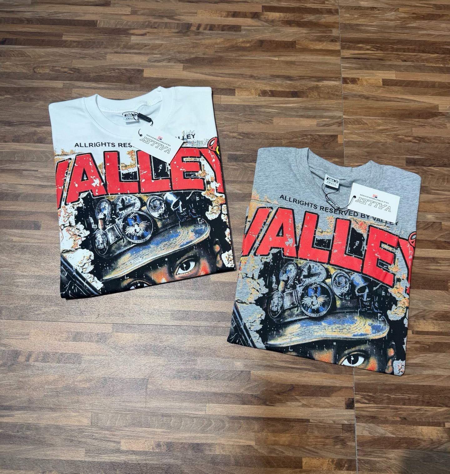 White /Gray S-M-L-XL Valley Tee Shirt Short Sleeve