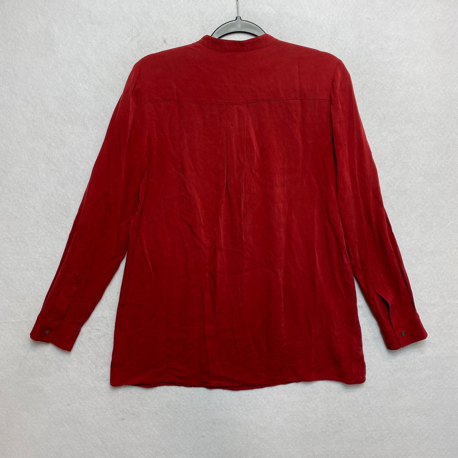 Theory Shirt Womens M Red Long Sleeve Mandarin Collar Button Front Silk Blend
