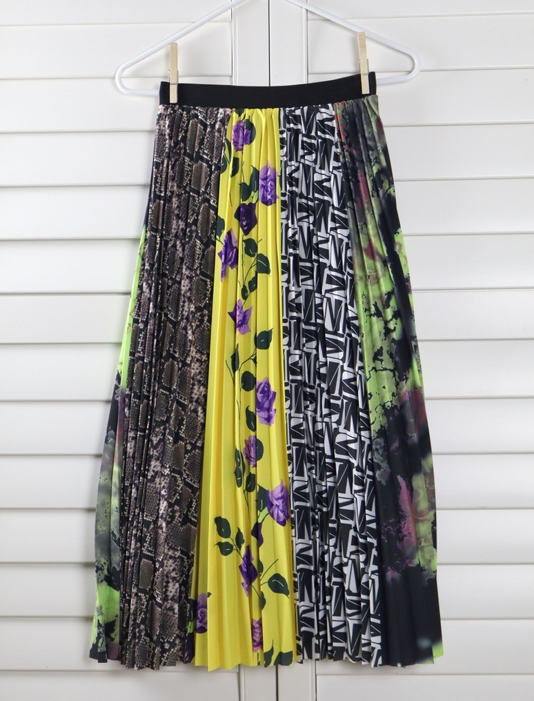 ZERO DEGREES CELSIUS New York NWT Multi Patchwork Pleated Midi Skirt Size XS