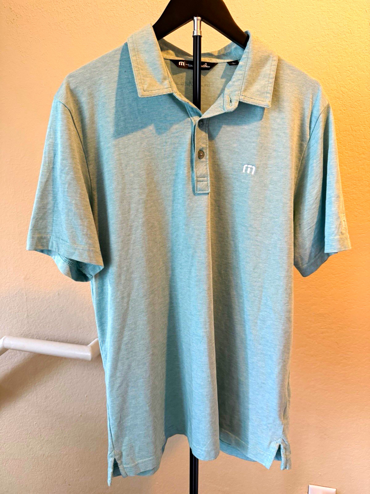 TravisMathew Golf Polo Mens L Aqua Blue Heather Performance Short Sleeve