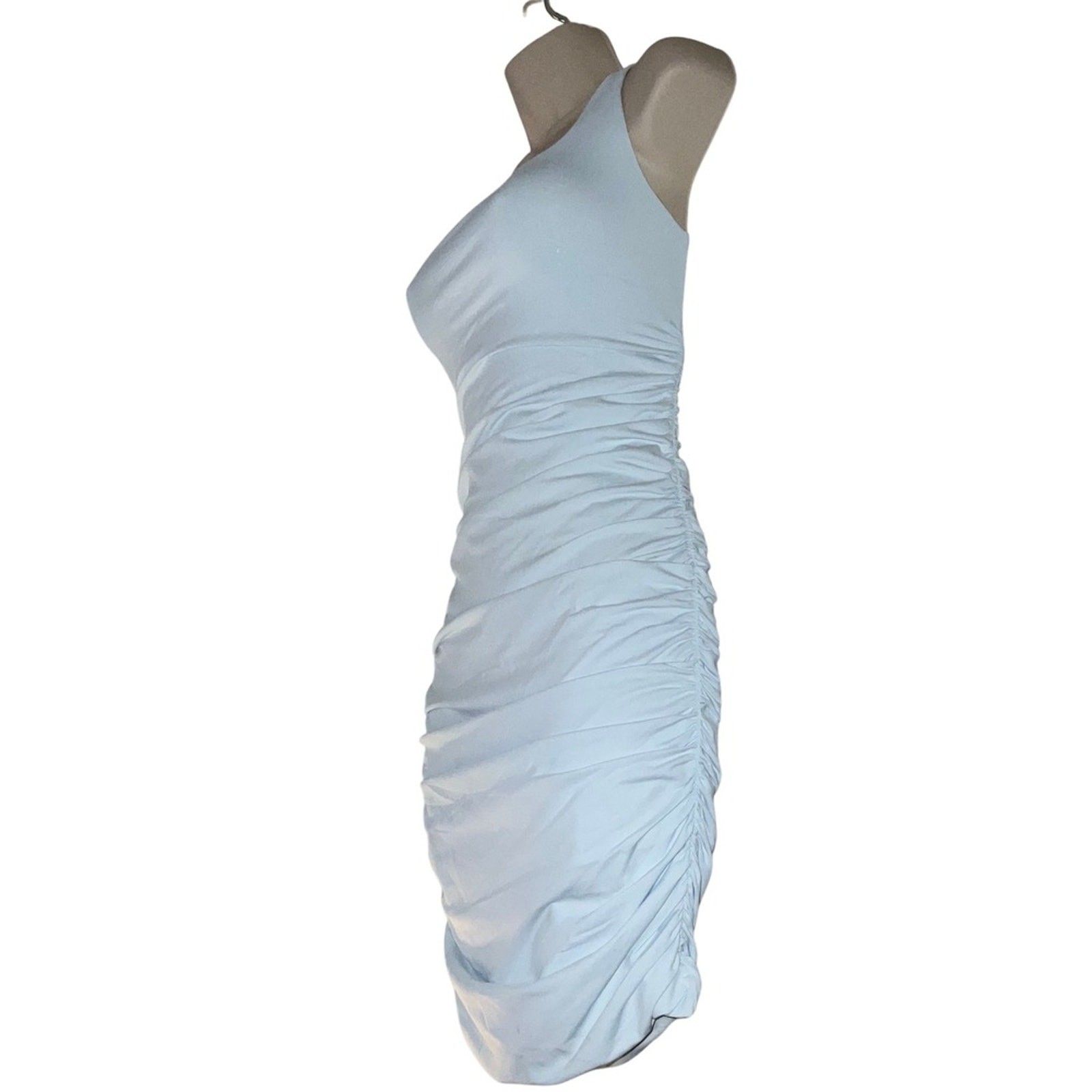 Babaton Aritzia One Shoulder Ruched Bodycon Mini Dress Ice Blue Size XS NWOT