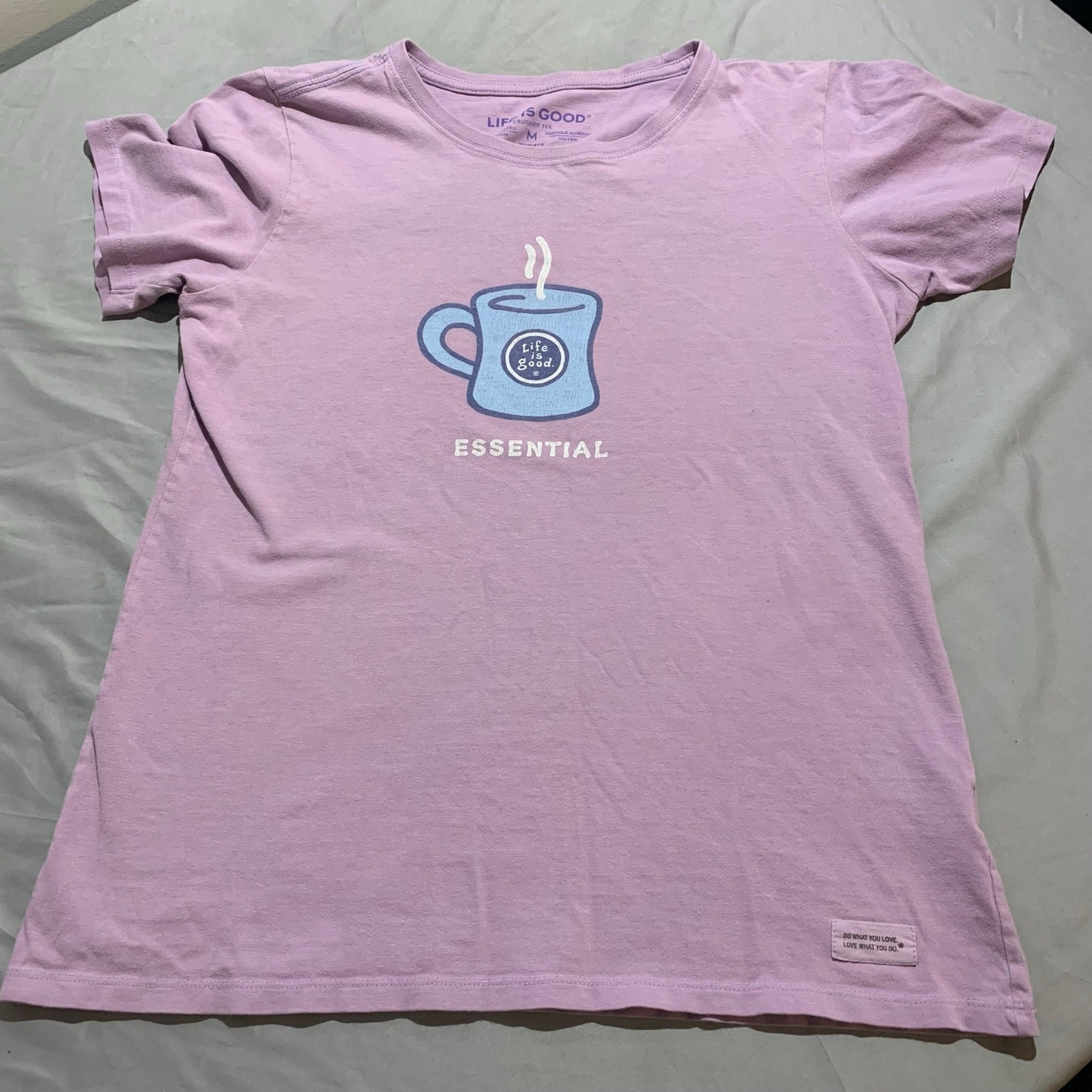 Life is Good Women’s Tee – Coffee Mug “Essential” Graphic – Lavender – Size M