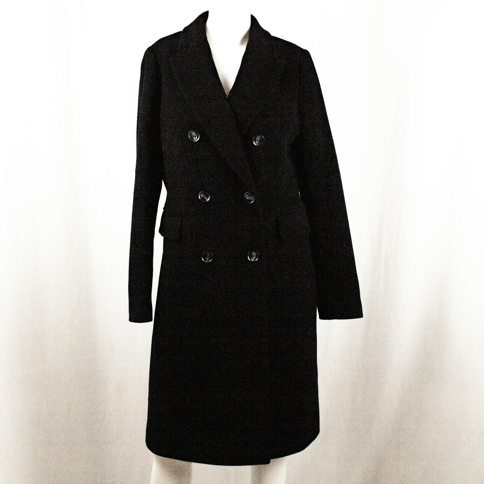 DEBENHAMS New Black Solid Cashmere Wool Women Double Breasted Coat Size 8, 12UK