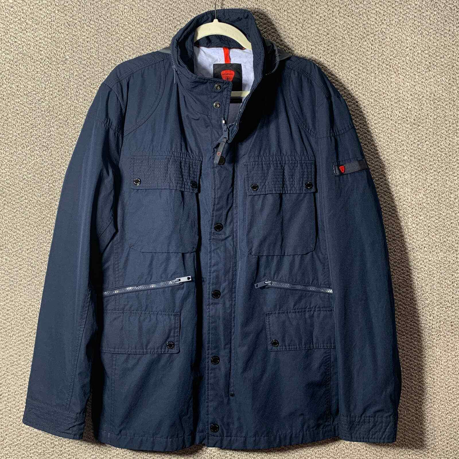 Strellson Mens Jacket Size 56 Blue Master-W Snap Full Zip Hooded Pockets Outdoor