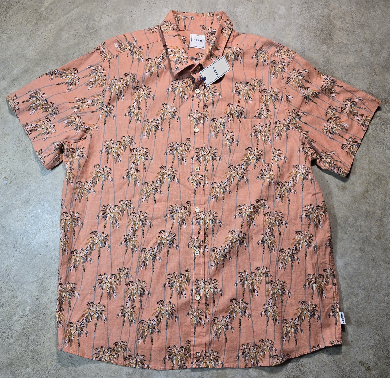 ROWM Men’s Short Sleeve Button up Shirt Palm Leaves Size XL NWT
