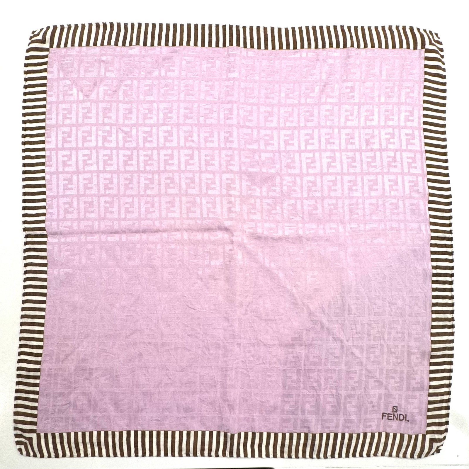 Fendi FF Monogram Pink Brown Striped Square Scarf 57cm Logo Vintage