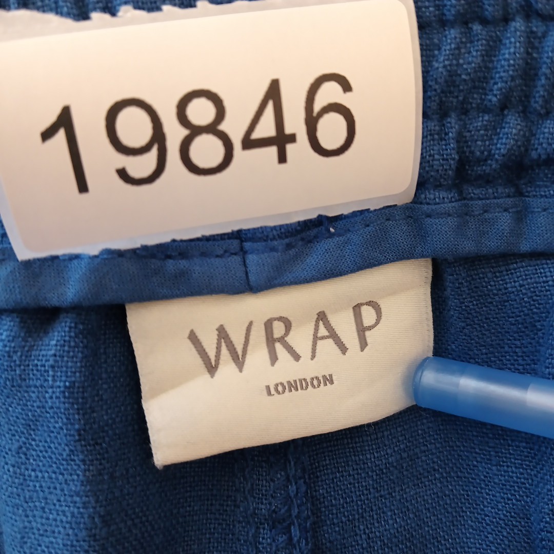 Wrap London Ankle Pants Womens Size 12 Blue Wide Leg Linen Pull On Pockets