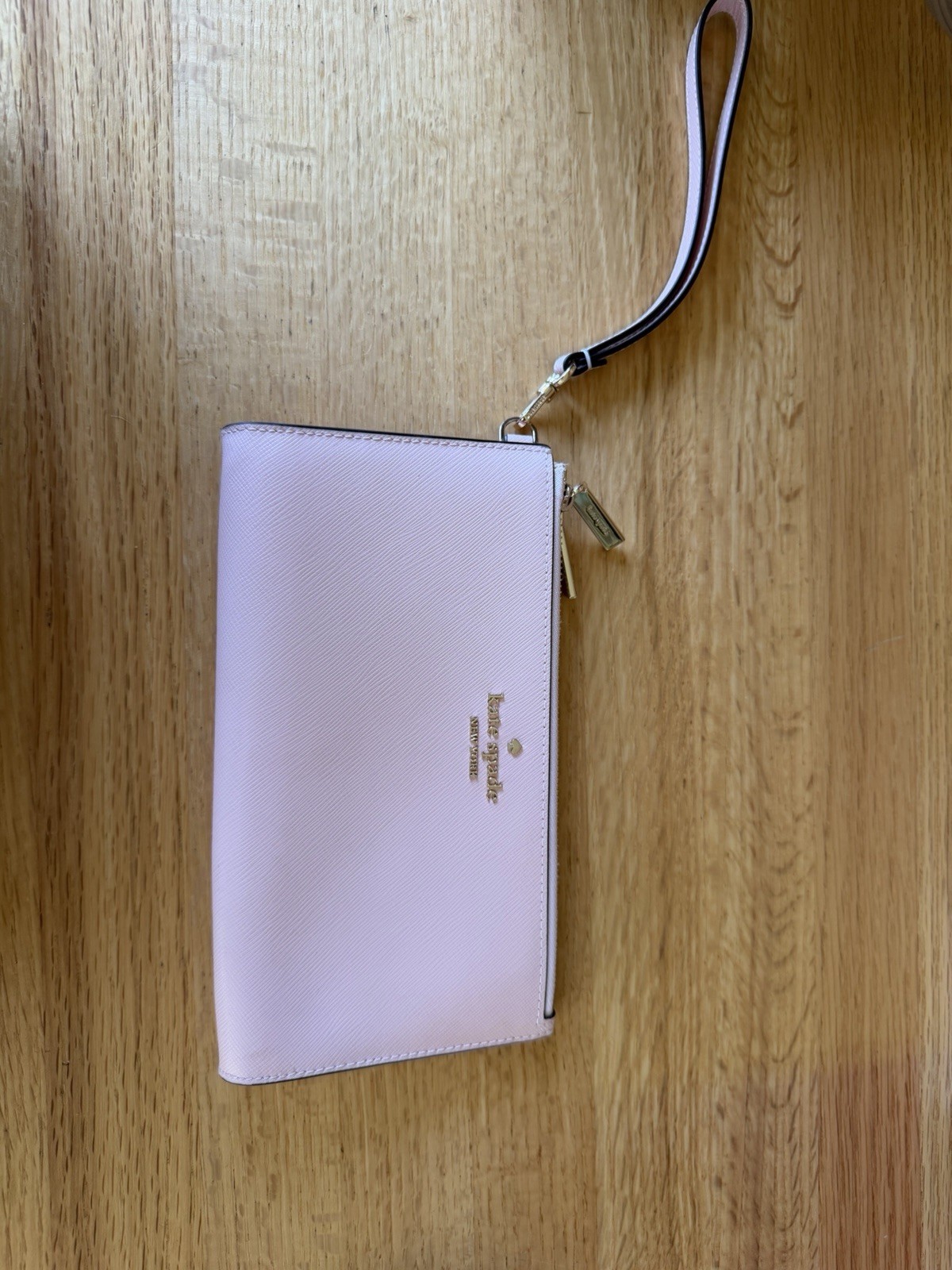 kate spade new york Pink Zip Wristlet Wallet w/ Logo, Wrist Strap, Cards