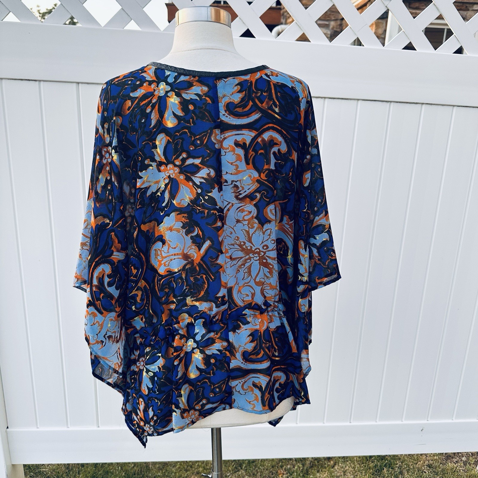 Y2K Alberto Makali Caftan Tunic Top L Oversized Boho Resort Blue Gold
