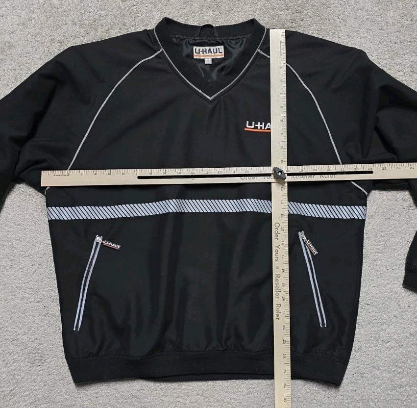 U-Haul Reflective Windbreaker Jacket Mens M Black Long Sleeve Pullover