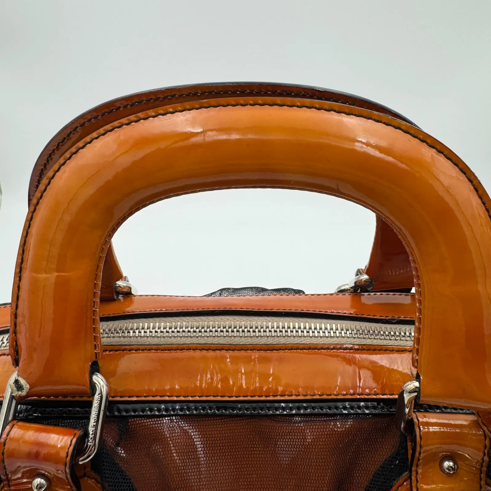 Dolce & Gabbana Patent Leather Boston Bag Orange Yellow 2Way 13.7×8.6×7.08 in