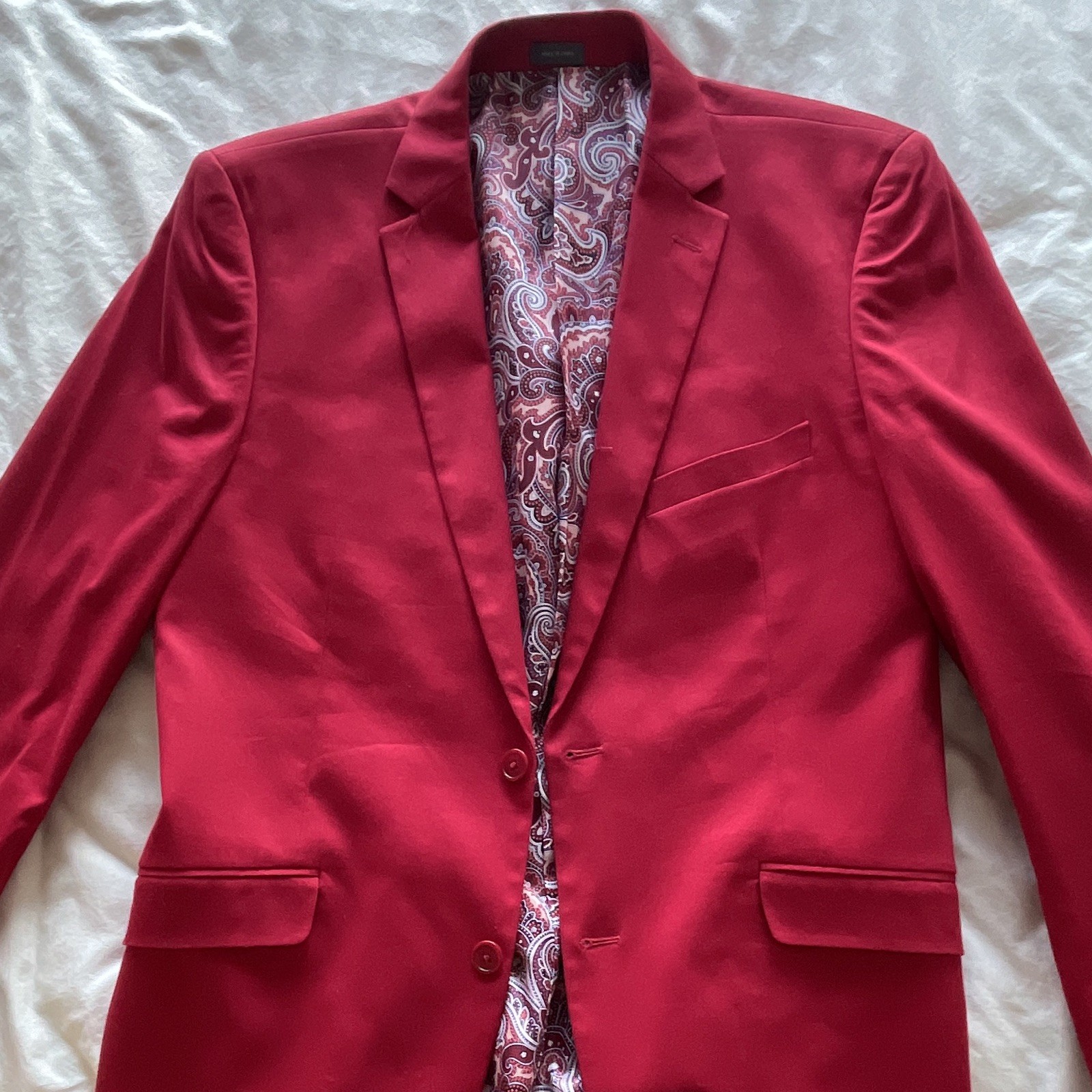 Madison Modern Fit Men’s Red Solid Blazer Jacket Paisley Lined Pockets 40R