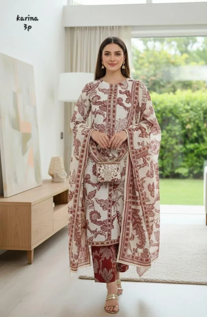 Arabic Lawn Printed 3Pcs Multicolor Stitched Suit For Pakistani & Indian ladies