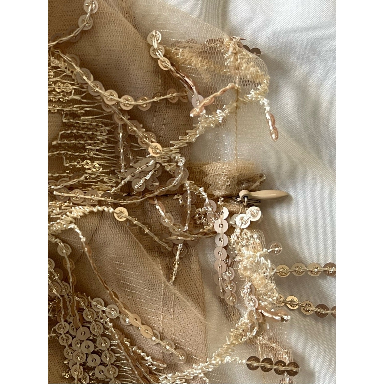 Rose Gold Sequin Fringe Festival Cropped Tank Women Medium Coquette Glam Y2K