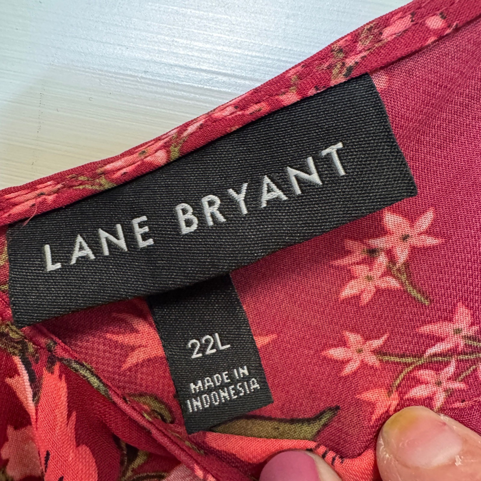 Lane Bryant Womens Blouse 22L Burgundy Pink Floral Tiered Chiffon Boho V-Neck