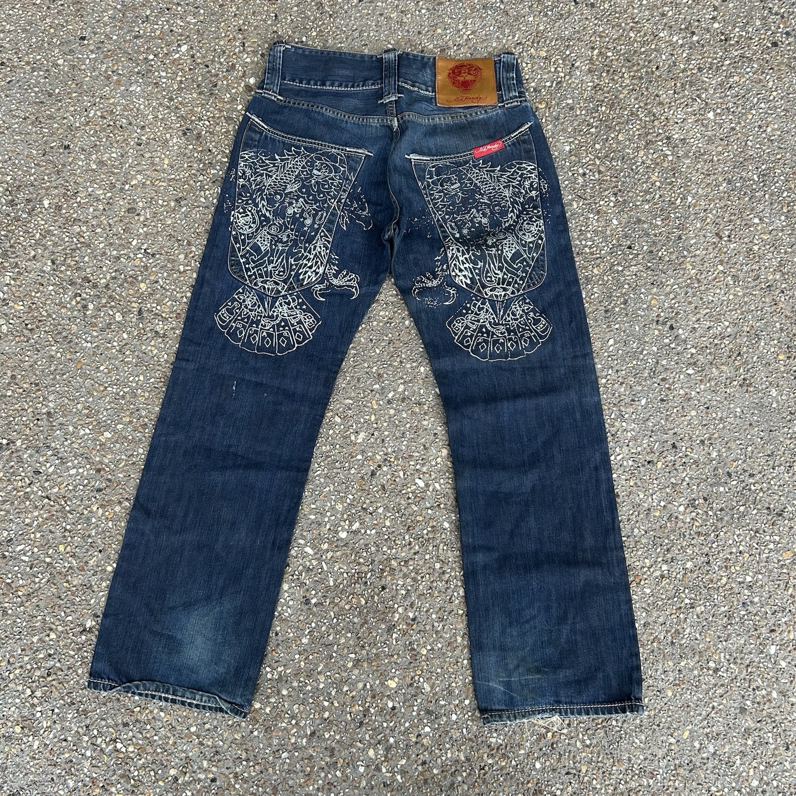 Ed Hardy Y2K Denim Streetwear Jeans Size 32 Skull Embroidery