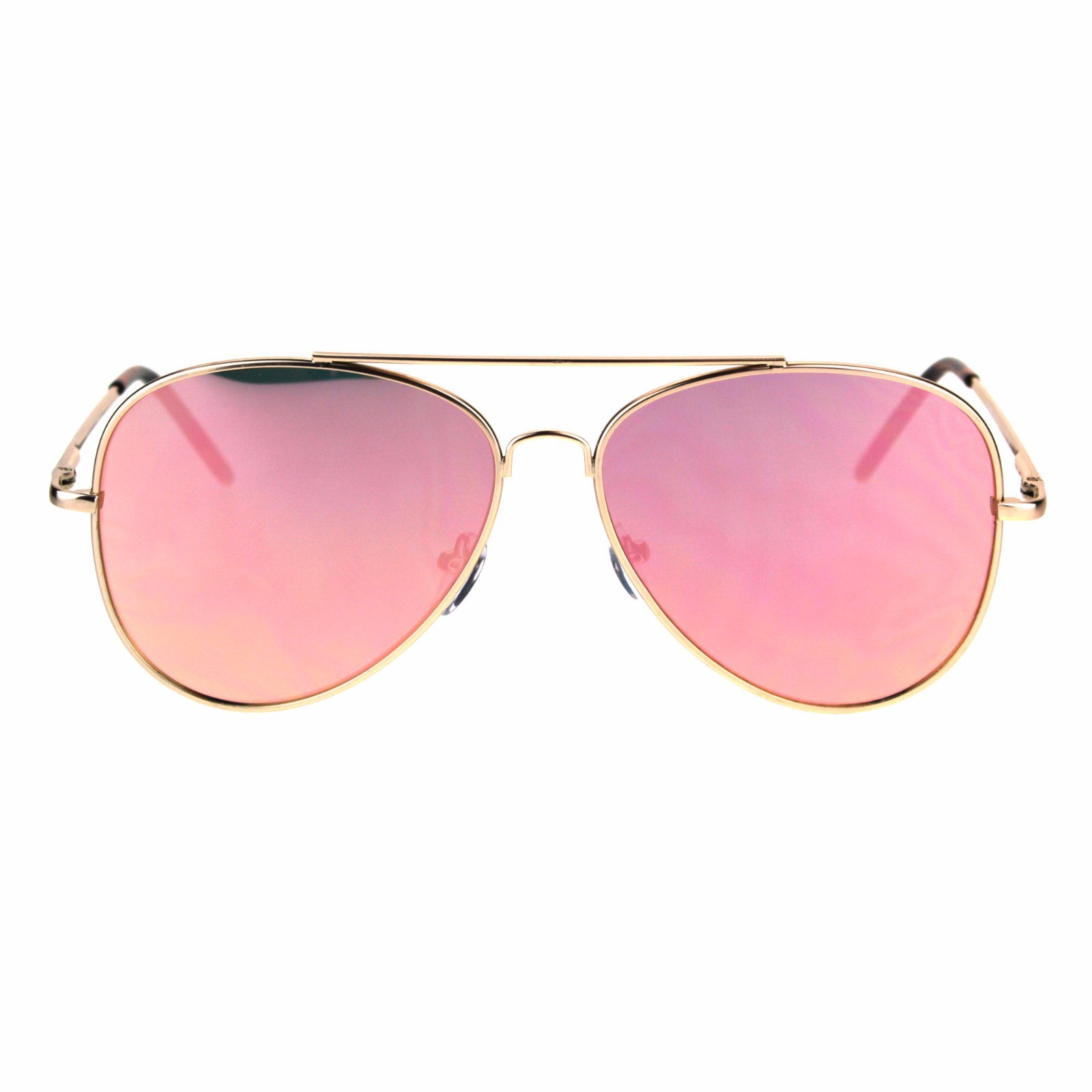 Classic Gold Pilot Sunglasses Pink Mirror Lens Spring Hinge UV400
